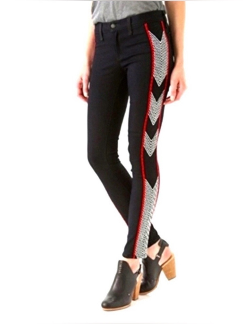RAG & BONE Raja Midnight Skinny Embroidered Chevron Side Stripe Jeans M Y2K
